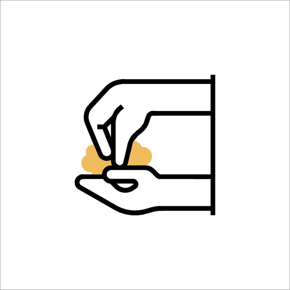 A hand holding a coin icon on a white background vector