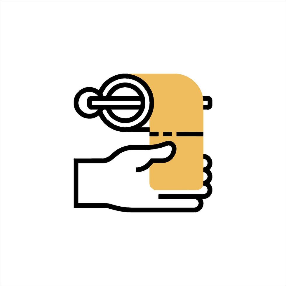 Hand holding a roll of toilet paper icon vector