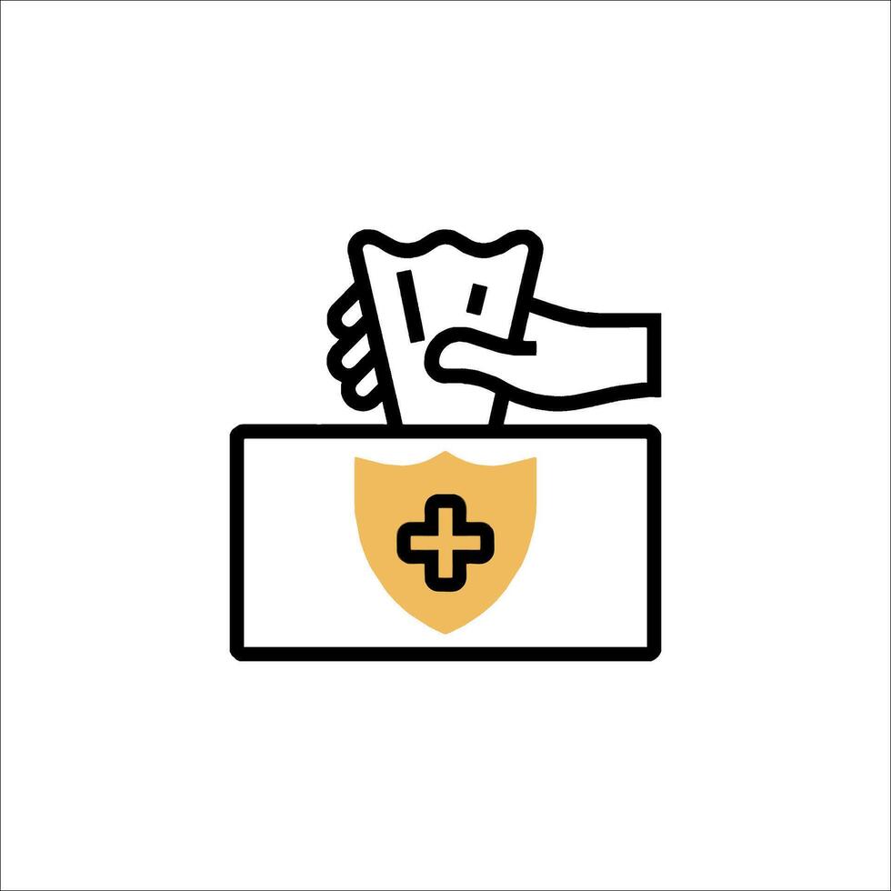 A hand holding a tissue box with a cross on it vector