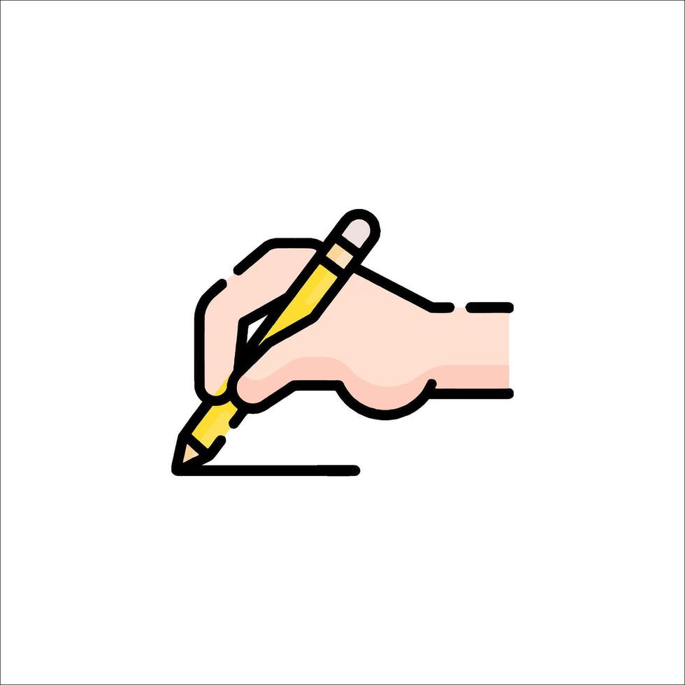 A hand holding a pencil and writing on a piece of paper vector