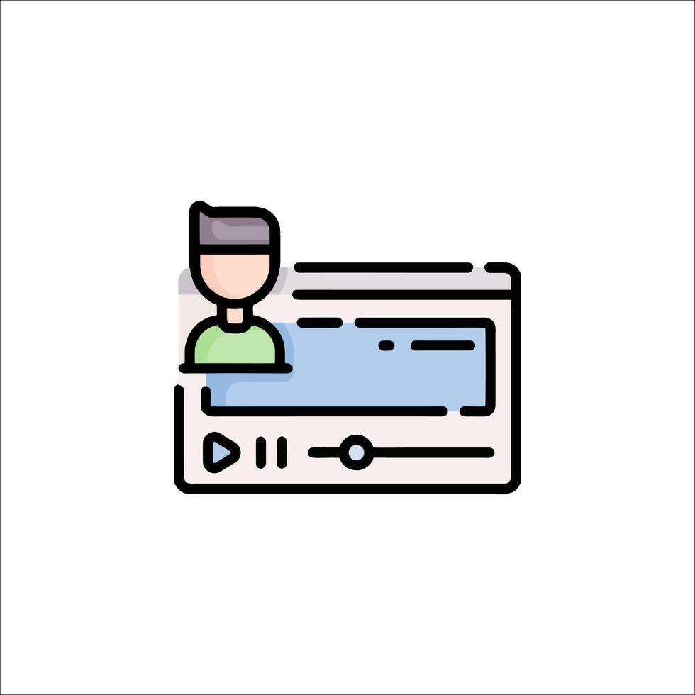 un hombre es sentado en un computadora monitor con un jugador icono vector