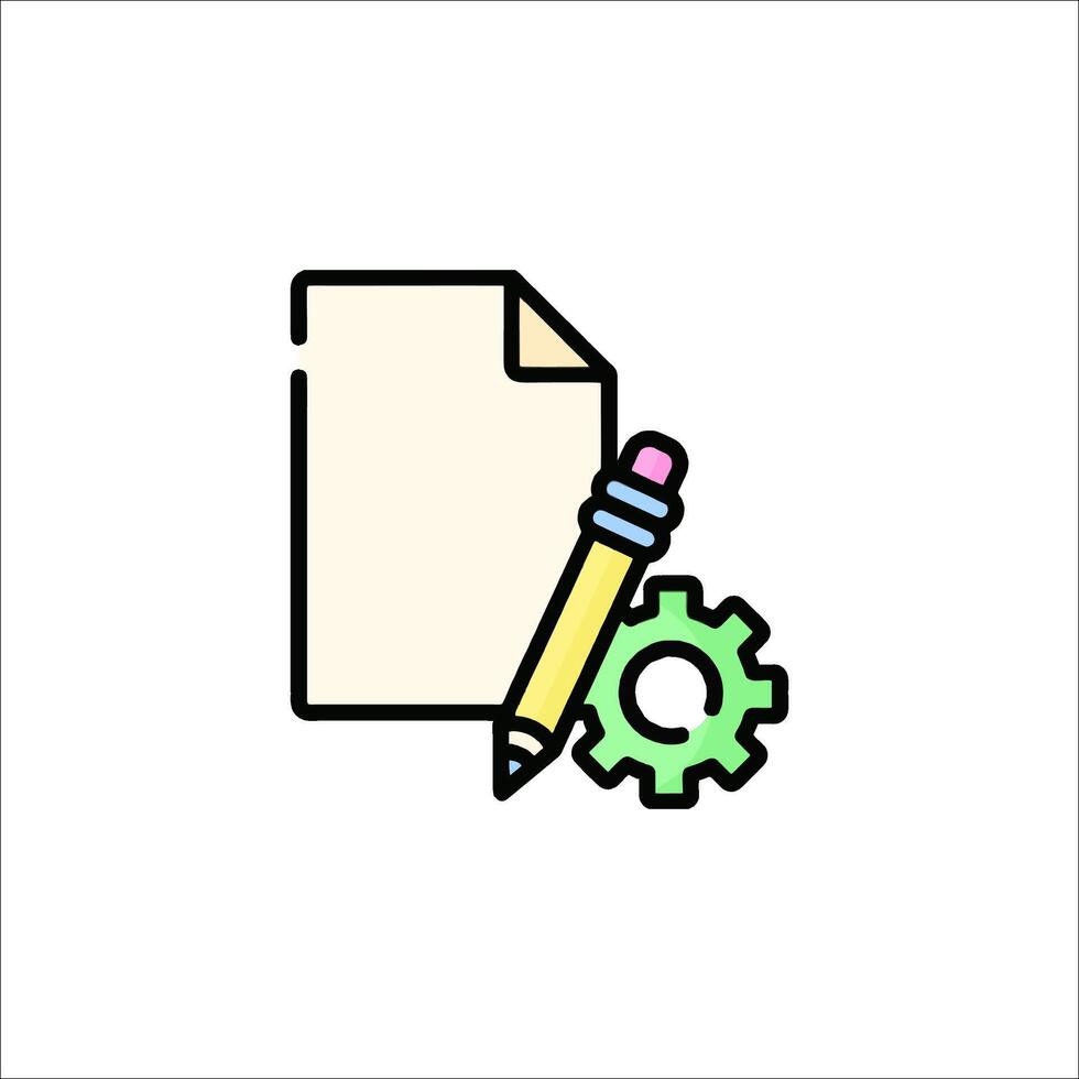 A document with a pencil and gears vector