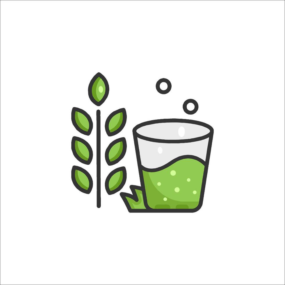 A glass of green juice with leaves and a plant vector