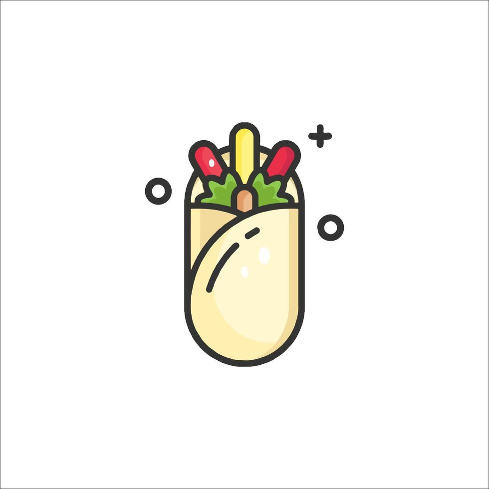 A taco with a bunch of vegetables and a pickle vector