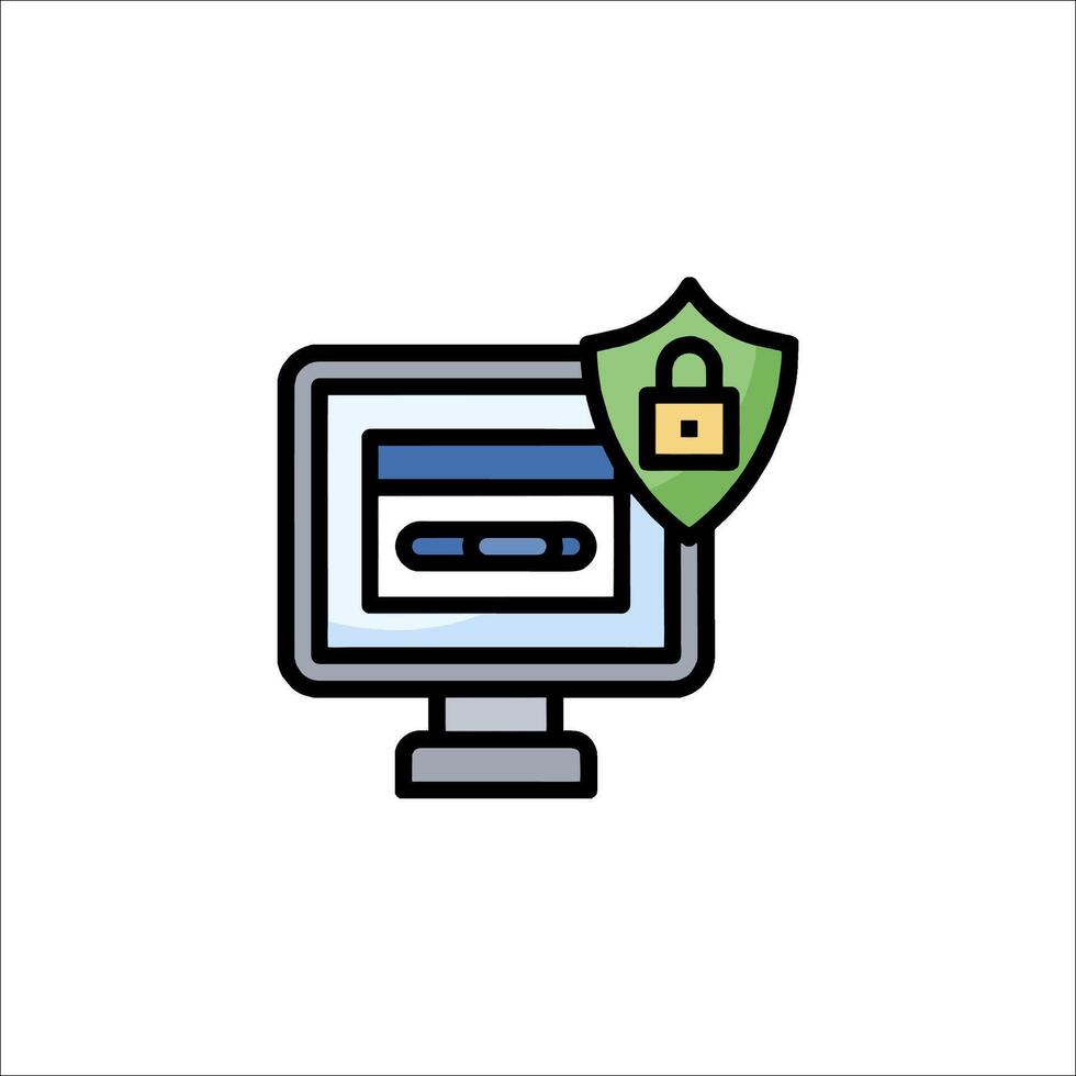 A computer screen with a padlock on it vector