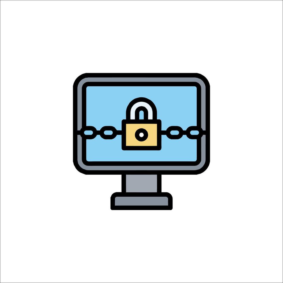 A computer monitor with a padlock icon vector