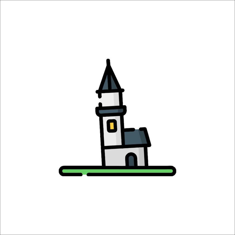 A church icon with a tower on top vector