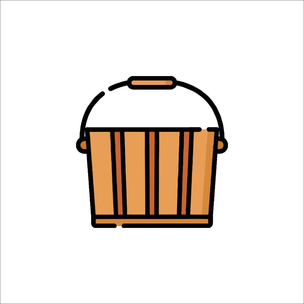 A wooden bucket icon on a white background vector