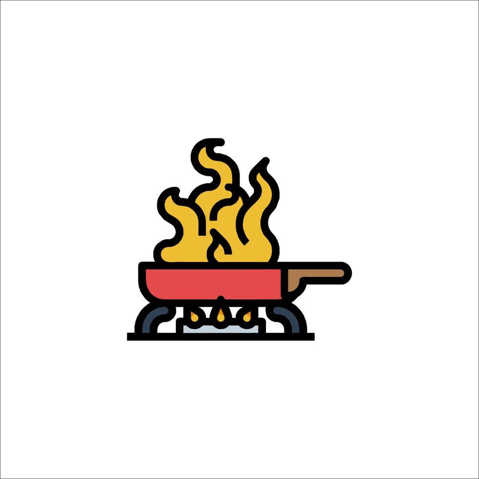 A frying pan with fire on it vector