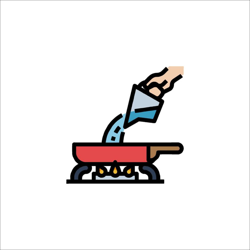 A hand pouring water into a frying pan vector