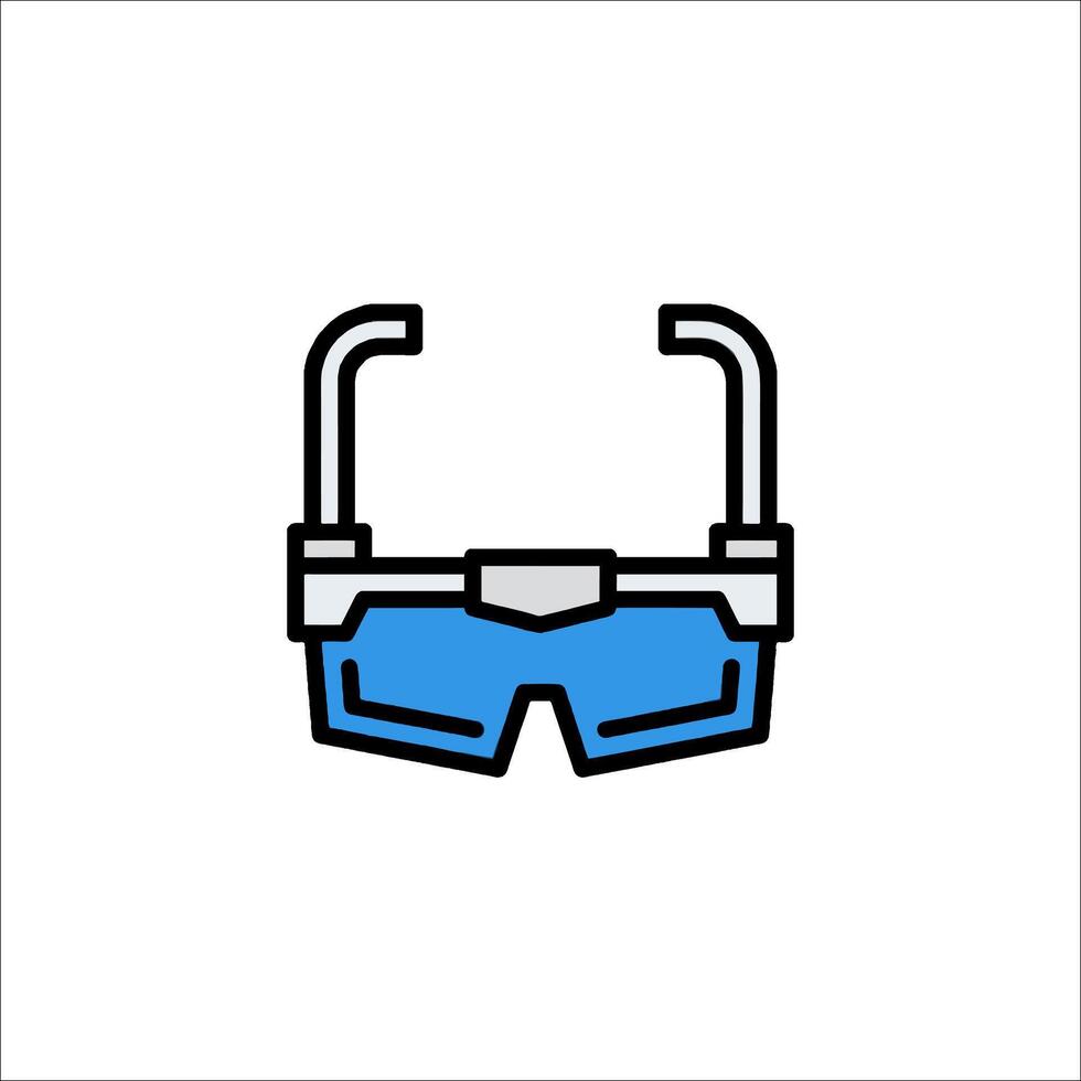 A blue and white icon of a pair of glasses vector