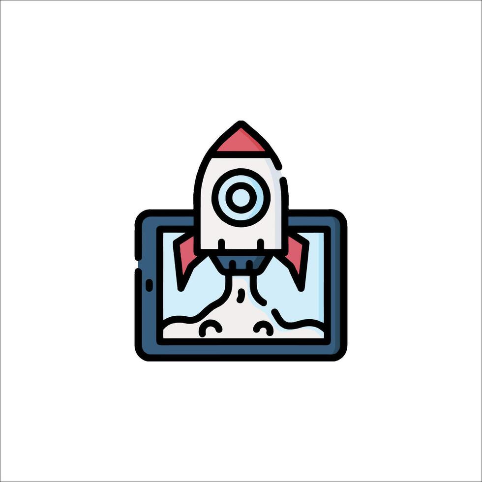 A tablet with a rocket on it vector