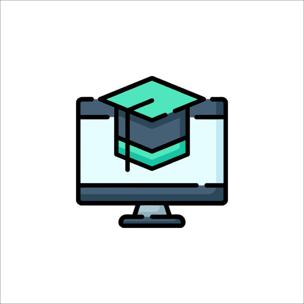 A computer monitor with a graduation cap on it vector