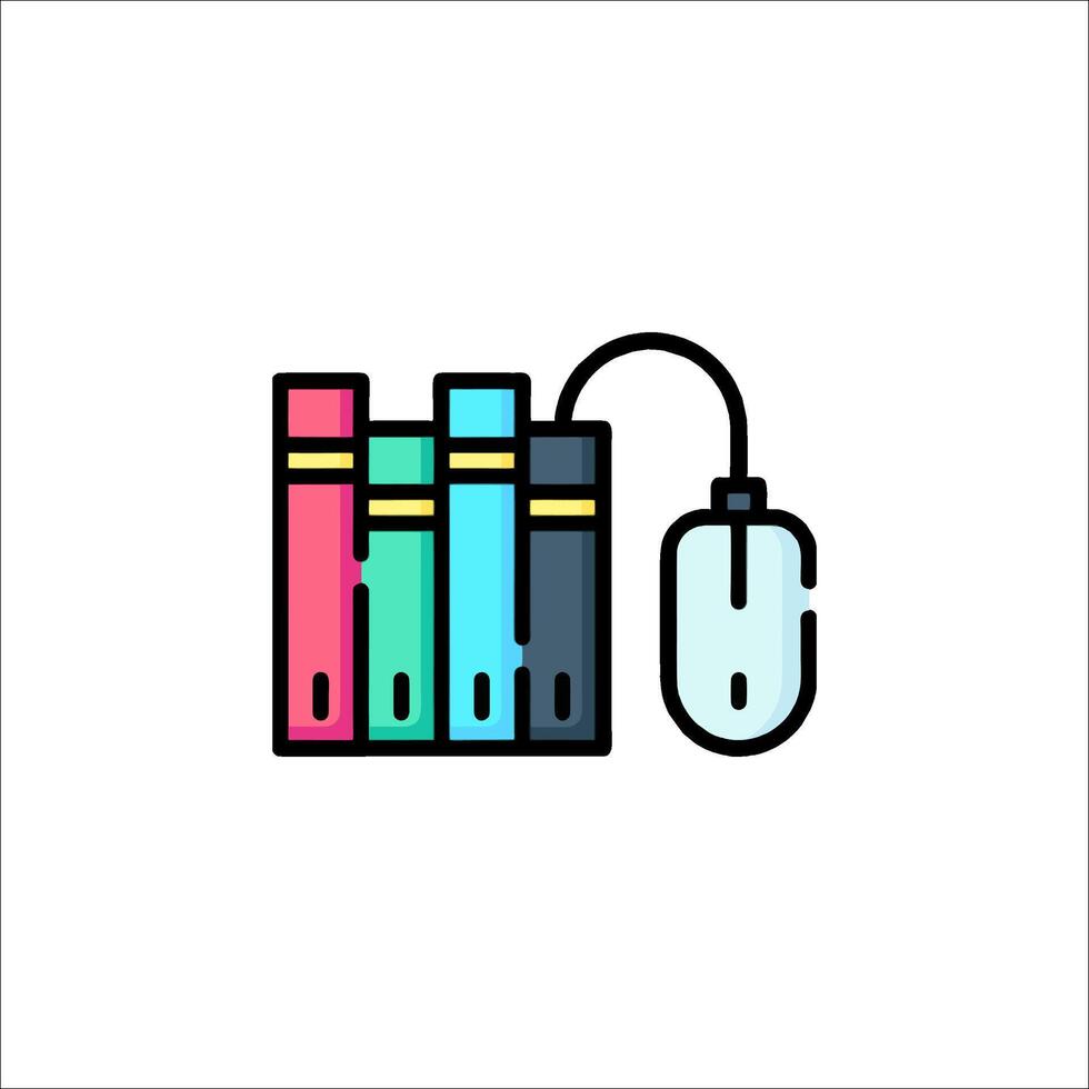 A computer mouse and books on a white background vector