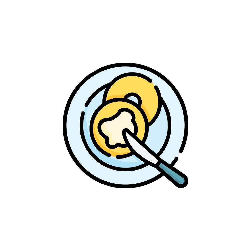 A plate with a knife and a piece of donuts on it vector