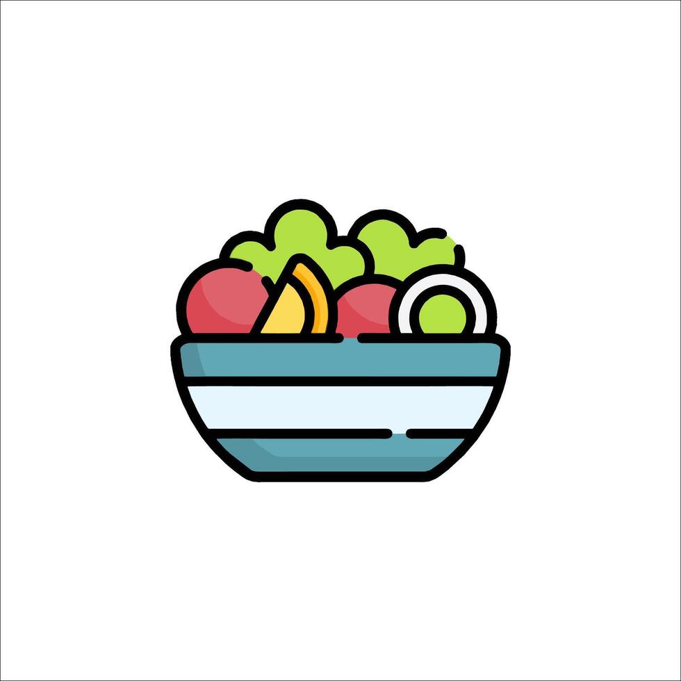 A colorful bowl of fruit and vegetables is shown in the middle of the illustration vector
