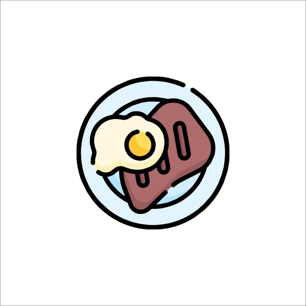 A plate with a piece of meat and an egg vector