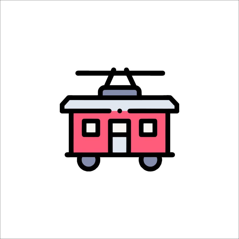 A train icon with a red roof and a white background vector
