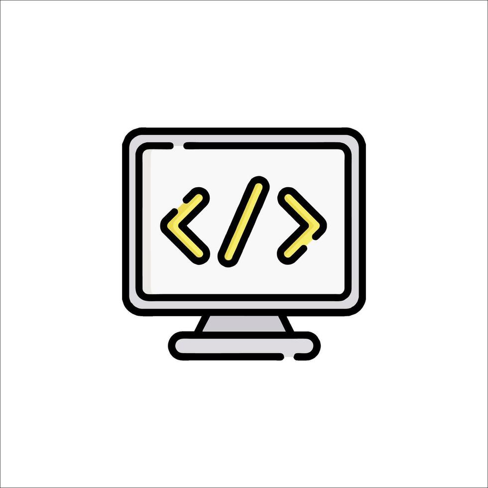 A computer monitor with code written on it vector