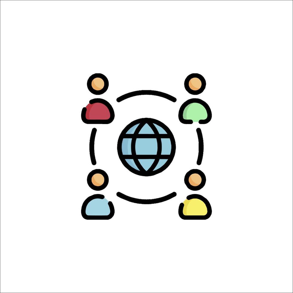 People around a globe icon vector