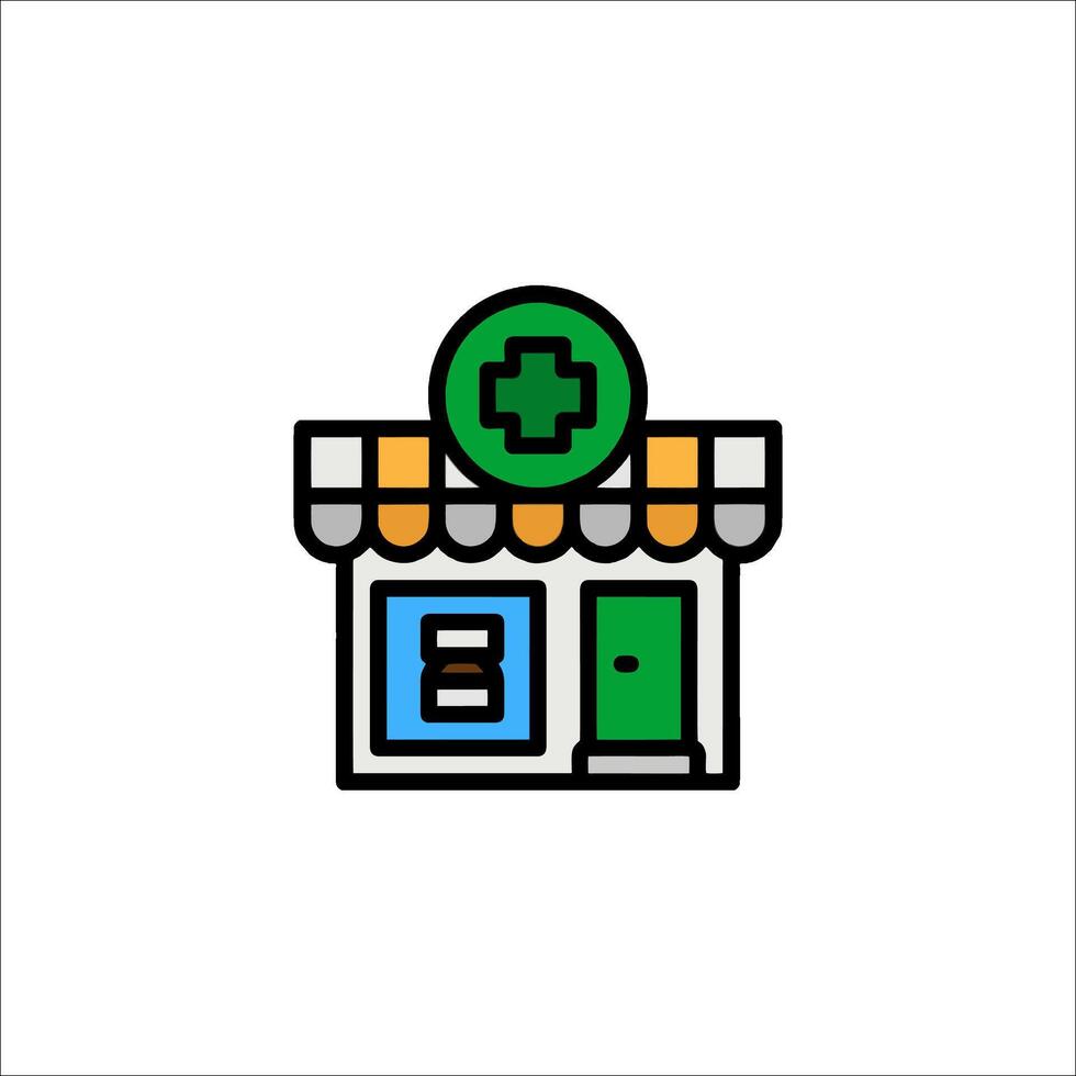 A pharmacy store icon with a green cross on it vector