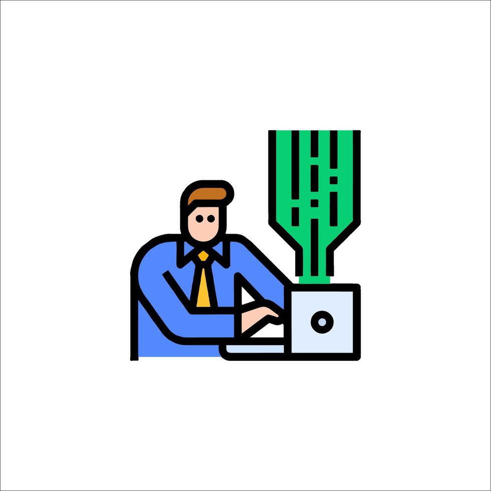 A man is working on a computer with a green light vector
