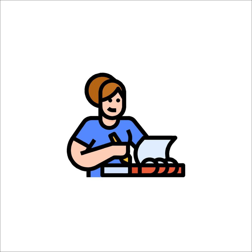 A woman is cutting a piece of meat on a cutting board vector