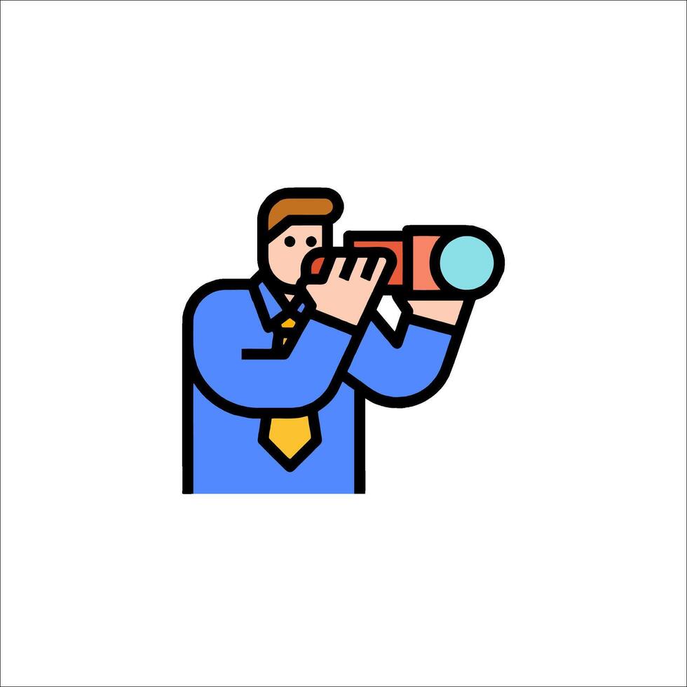 A man in a suit holding a telescope icon vector