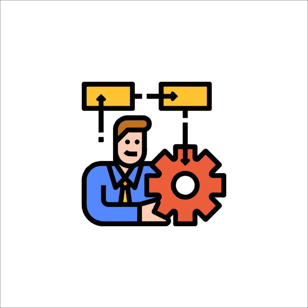 A man holding a gear wheel icon vector