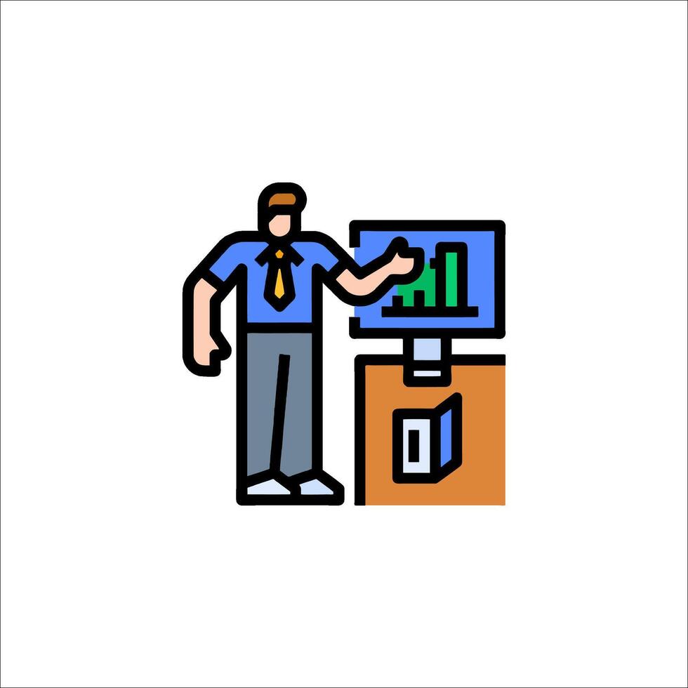 Businessman with a computer and a graph on the screen vector