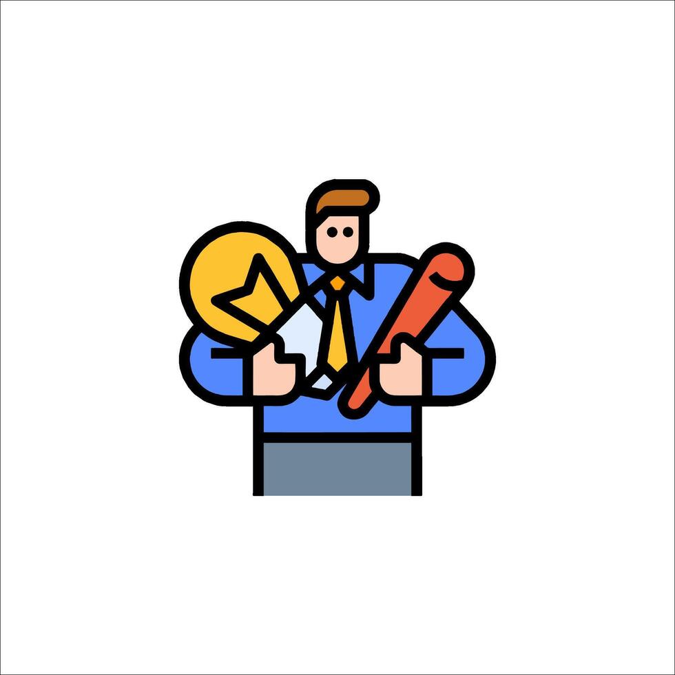 A man holding a hammer and a light bulb icon vector