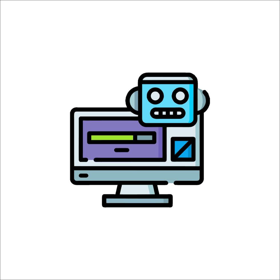 A robot is sitting on a computer monitor vector