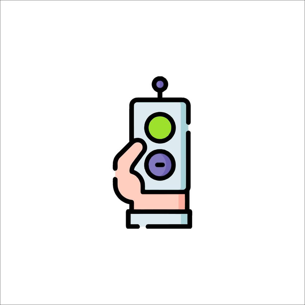 A hand holding a remote control icon vector