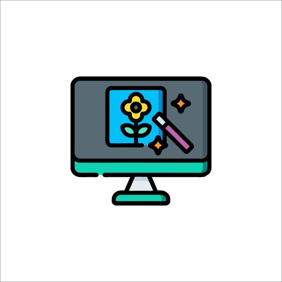 A computer monitor with a flower on it vector
