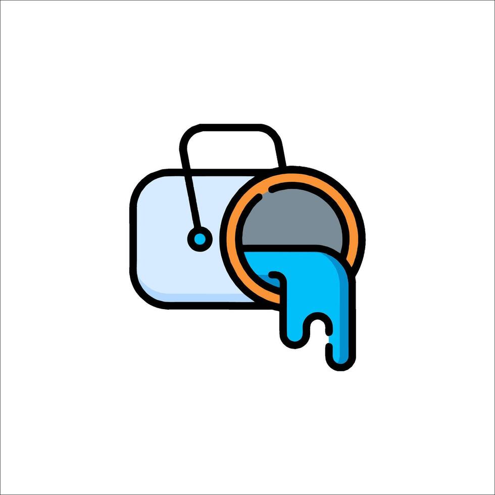 A blue and orange suitcase with a blue liquid pouring out of it vector