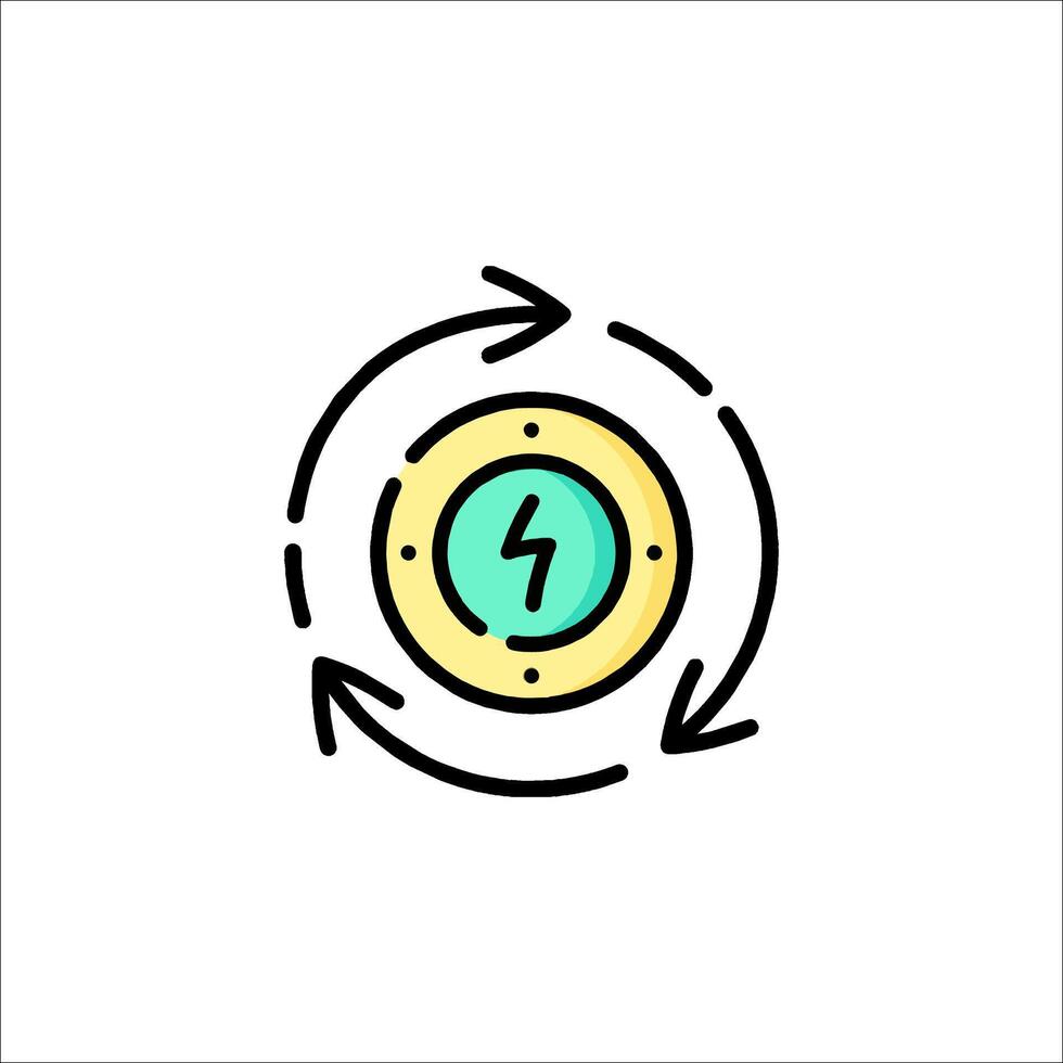 A circular icon with a lightning bolt on it vector