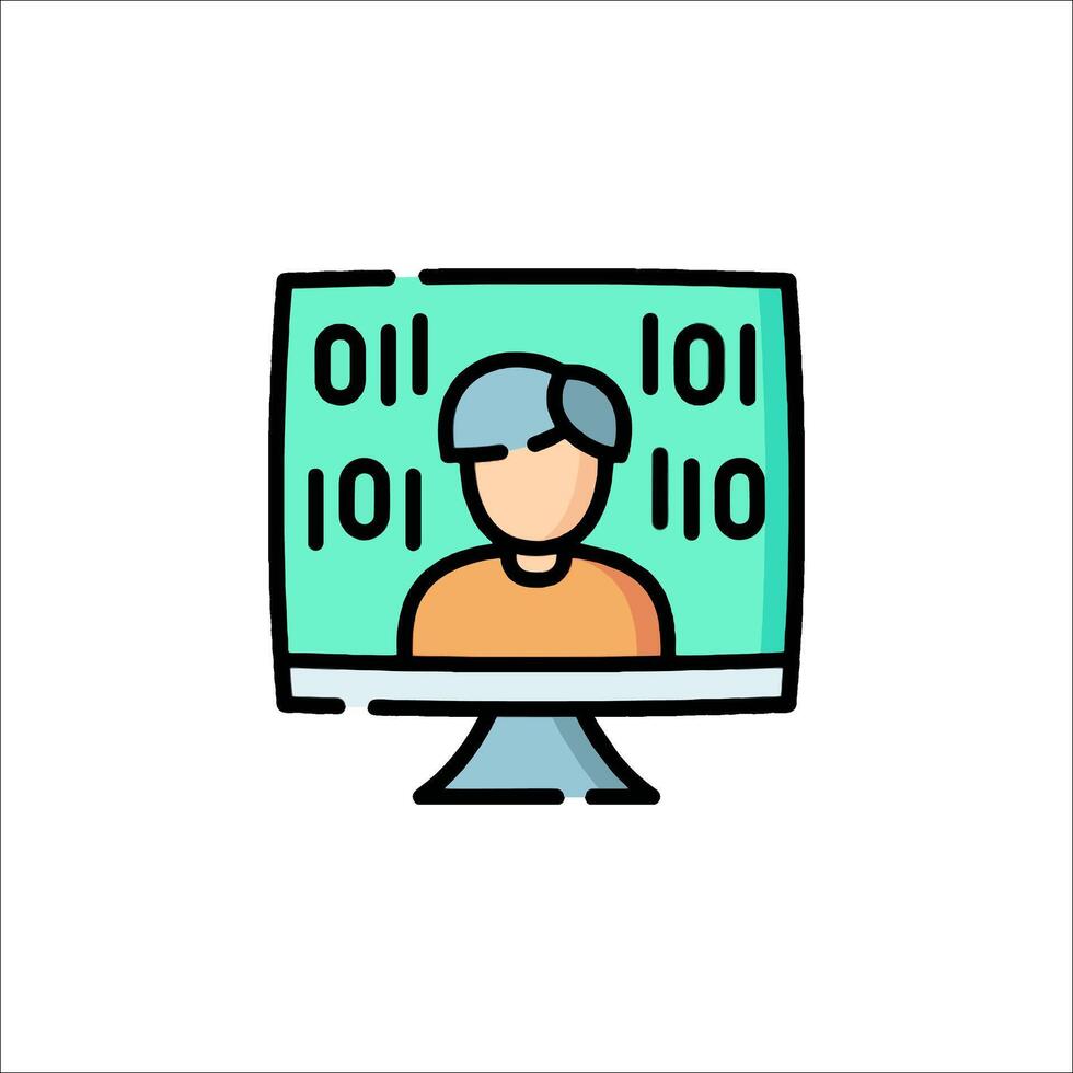 Computer screen with binary code icon vector