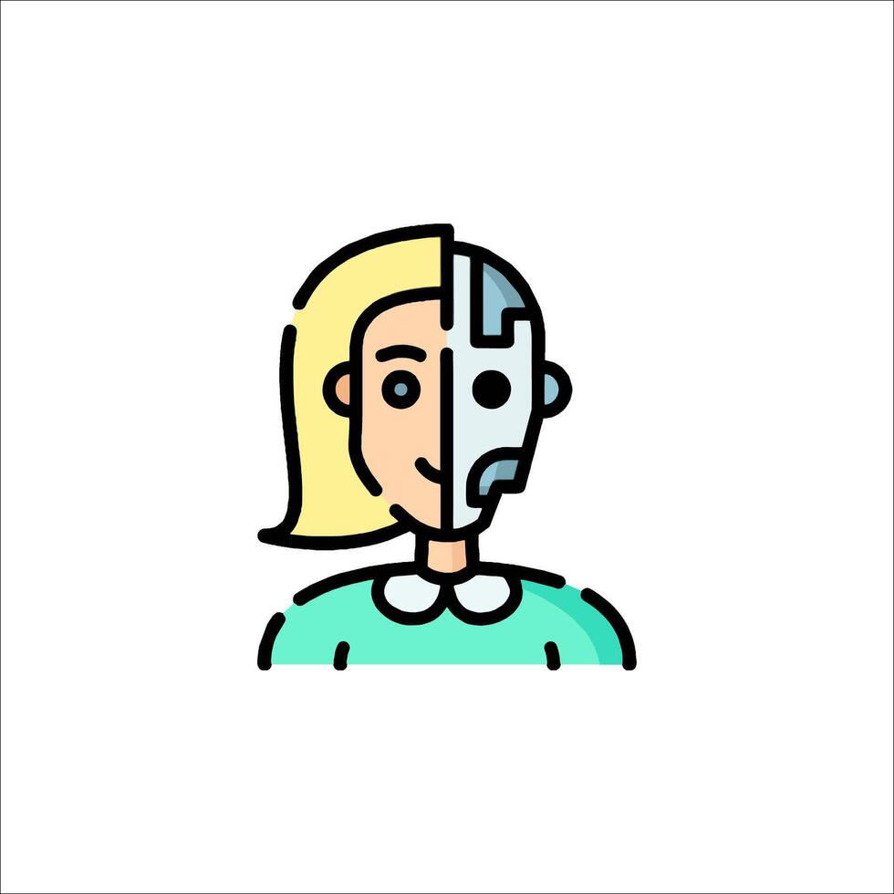 A woman with a robot head on her face vector