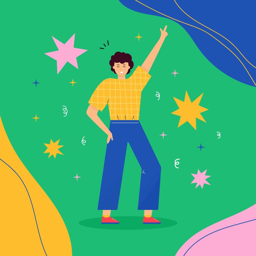 Young happy dancing man illustration vector