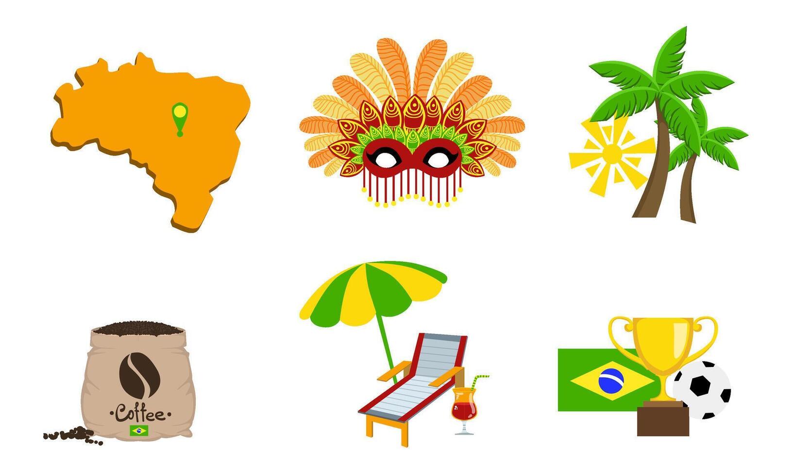 Travel to Brazil Set, Famous Symbols and Attractions of Country Illustration vector