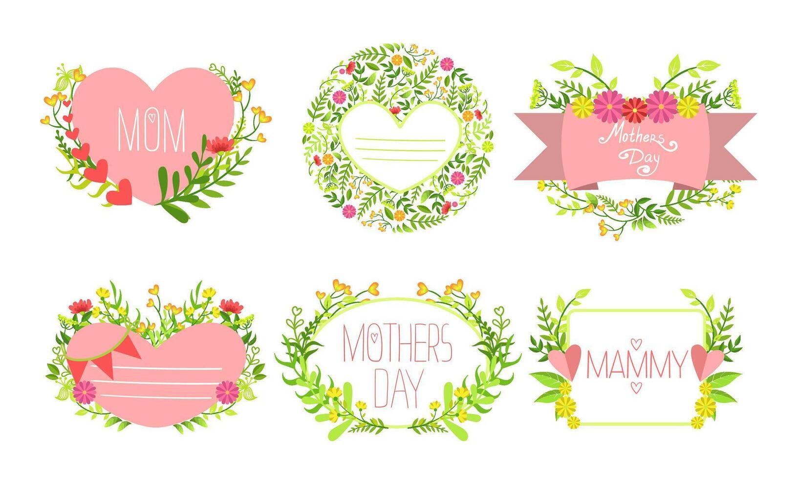 Mothers Day Card Templates with Flowers Set, Design Element Can Be Used for Greeting Card, Invitation, Poster, Banner Illustration vector