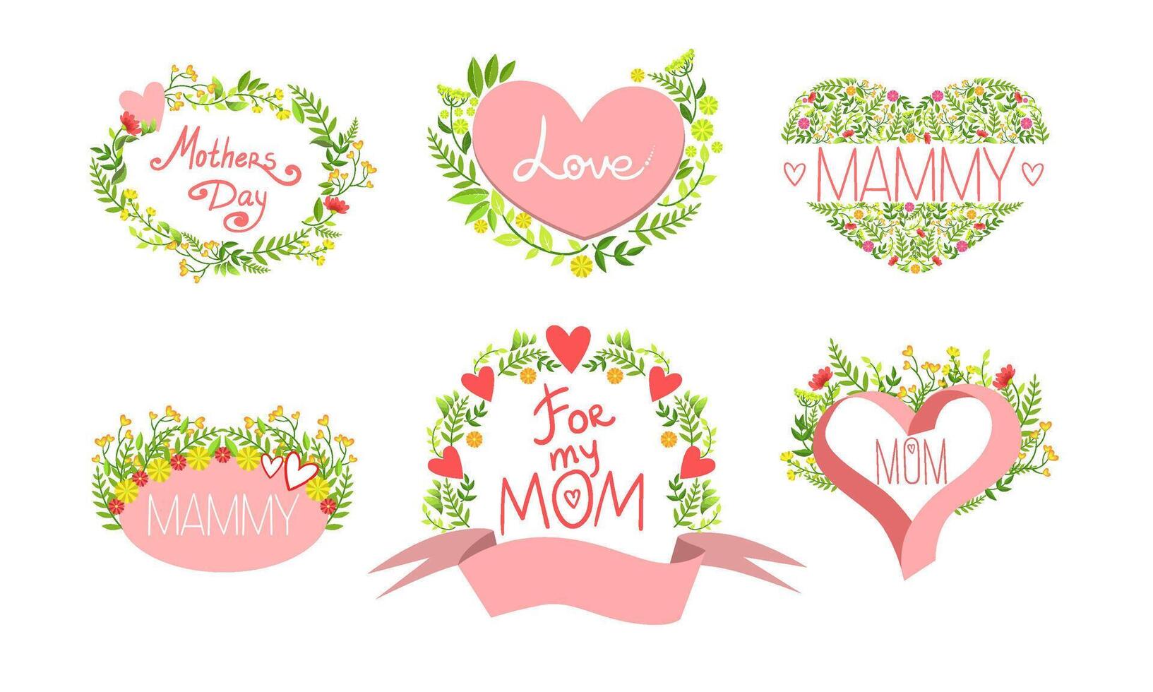 Mothers Day Card Templates Set, Design Element with Blooming Flowers Can Be Used for Greeting Card, Invitation, Poster, Banner Illustration vector