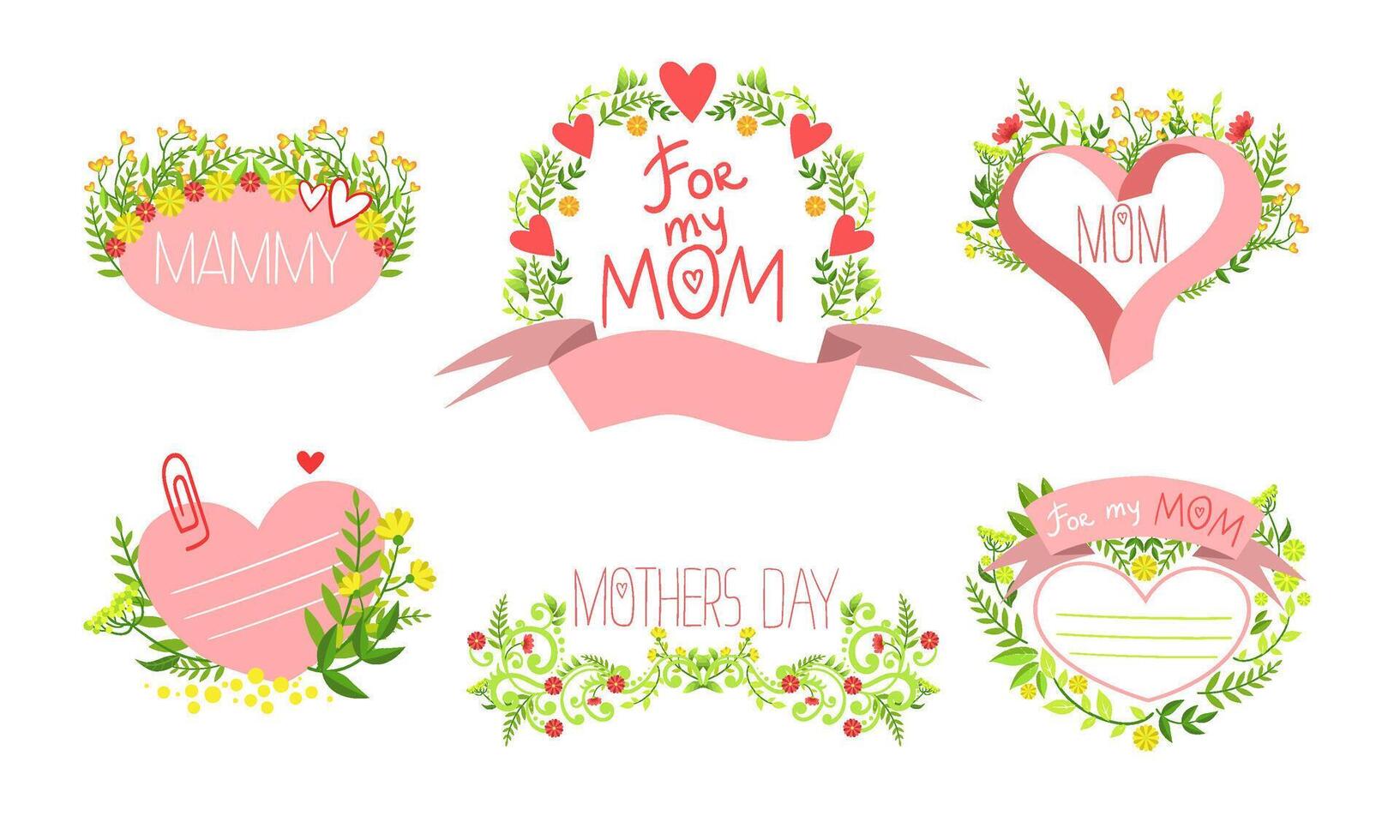 Mothers Day Elegant Card Templates Set, Holiday Design Element with Blooming Flowers Can Be Used for Greeting Card, Invitation, Poster, Banner Illustration vector