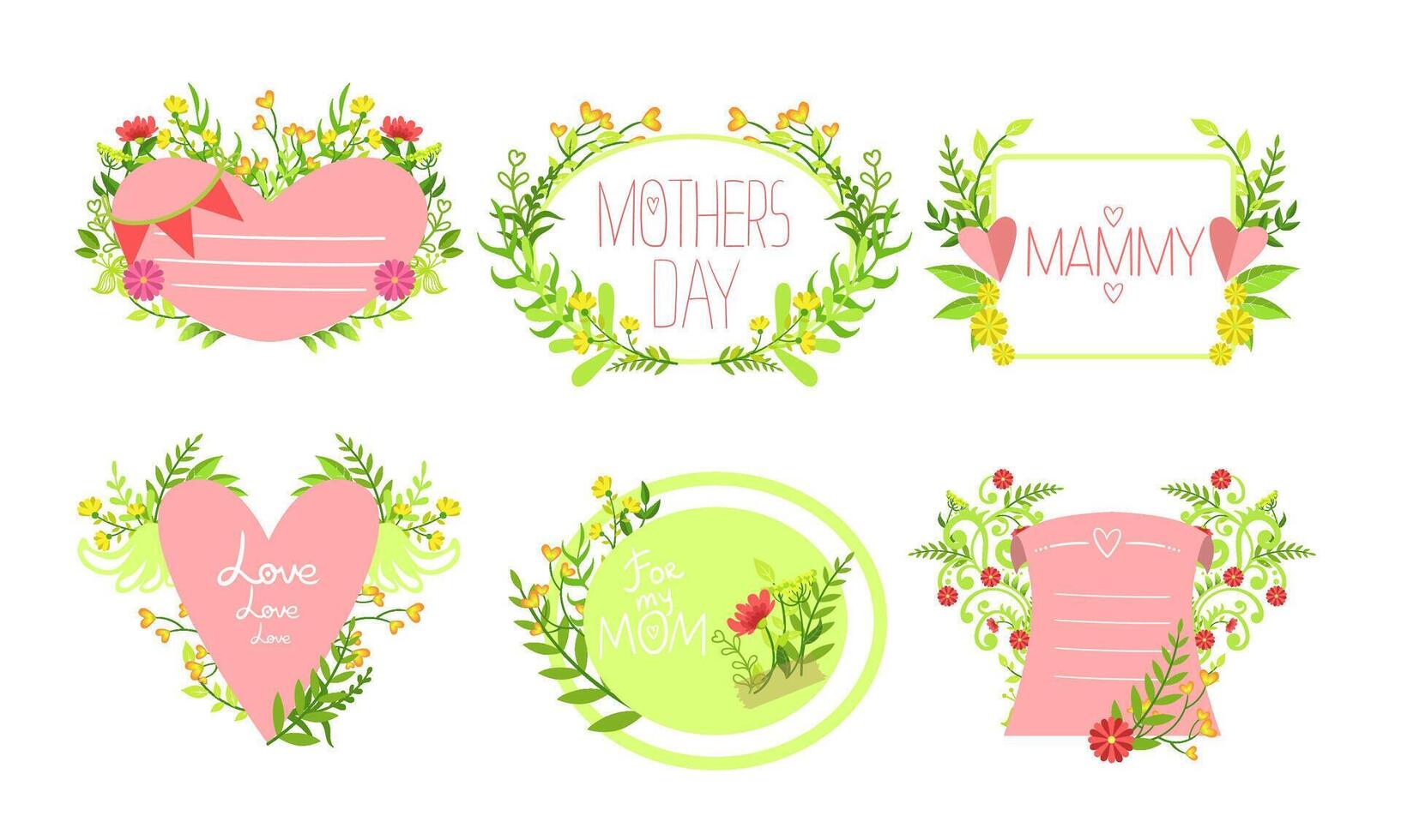 Mothers Day Elegant Card Templates Set, Design Element with Blooming Flowers Can Be Used for Greeting Card, Invitation, Poster, Banner Illustration vector