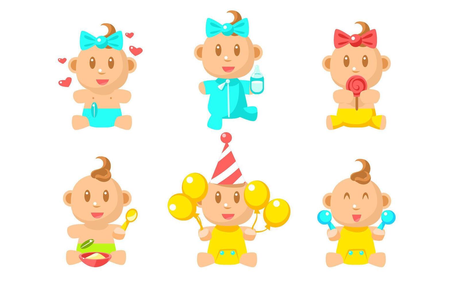 Cute Little Baby Character Set, Adorable Newborn Boy or Girl Daily Routine Illustration vector