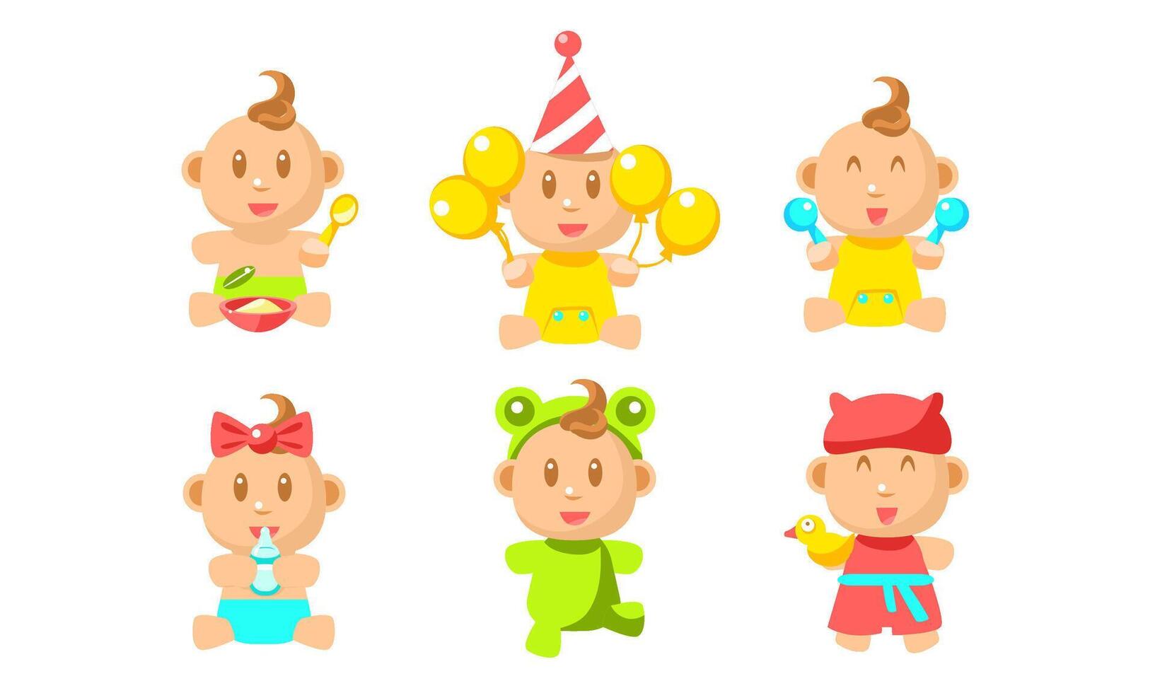 Cute Little Baby Character Set, Adorable Inant Boy or Girl Daily Routine Illustration vector