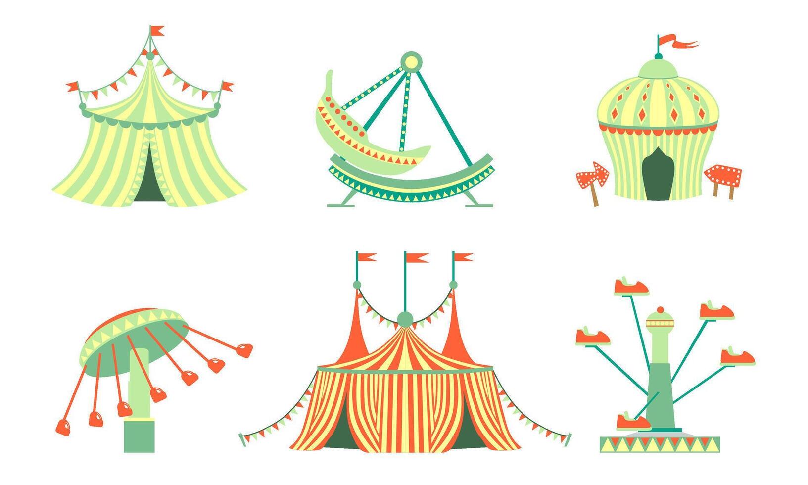 Amusement Park Icons Set, Carnival, Festival Funfair Attractions Illustration vector