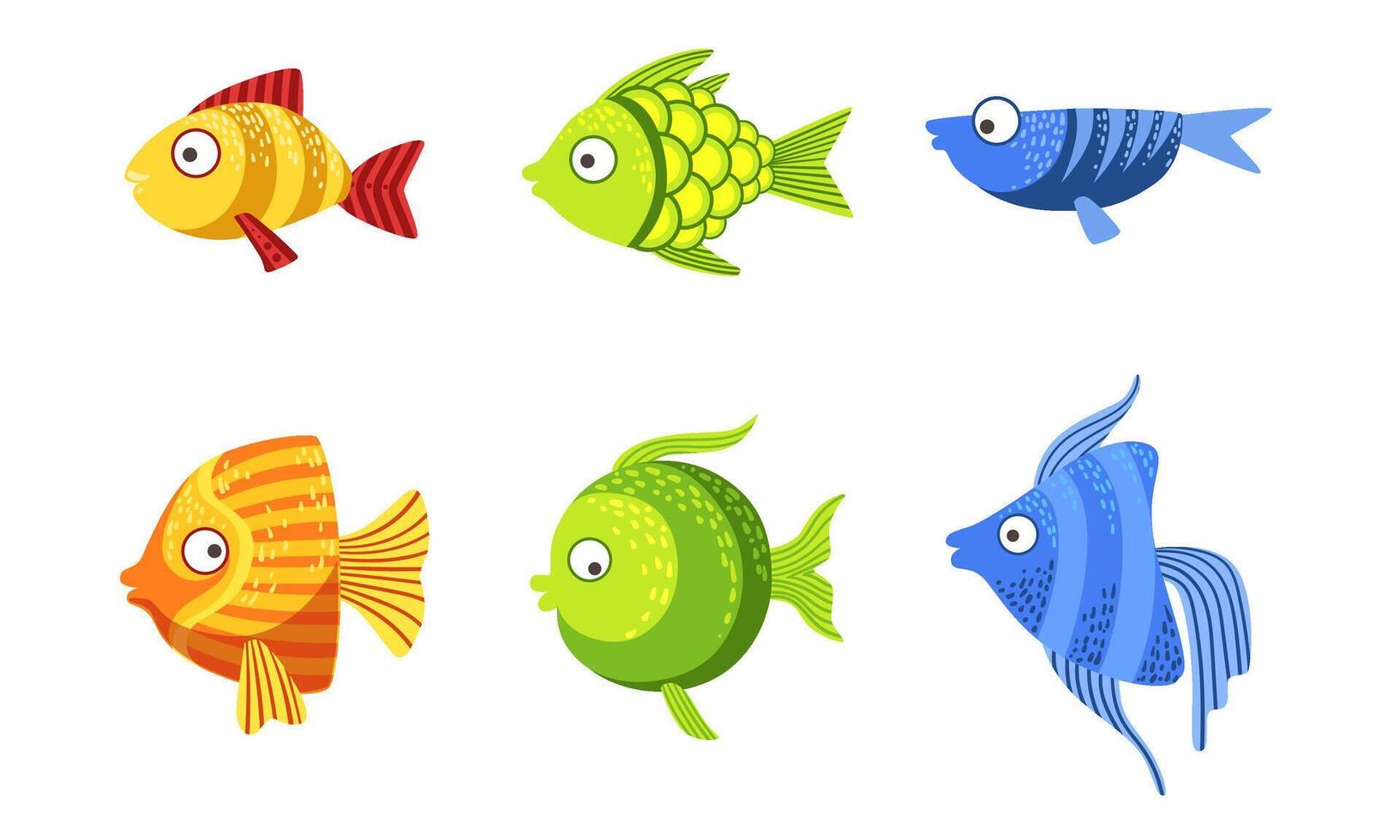Cute Fish Set, Colorful Tropical Sea or Aquarium Fish Illustration vector