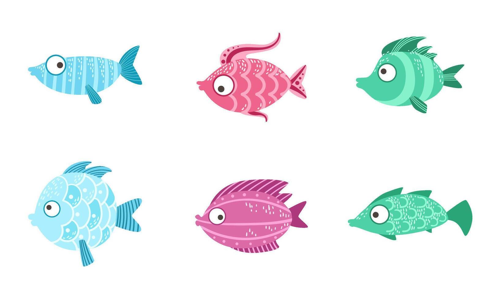 Cute Fish Set, Tropical Sea or Aquarium Fish Illustration vector