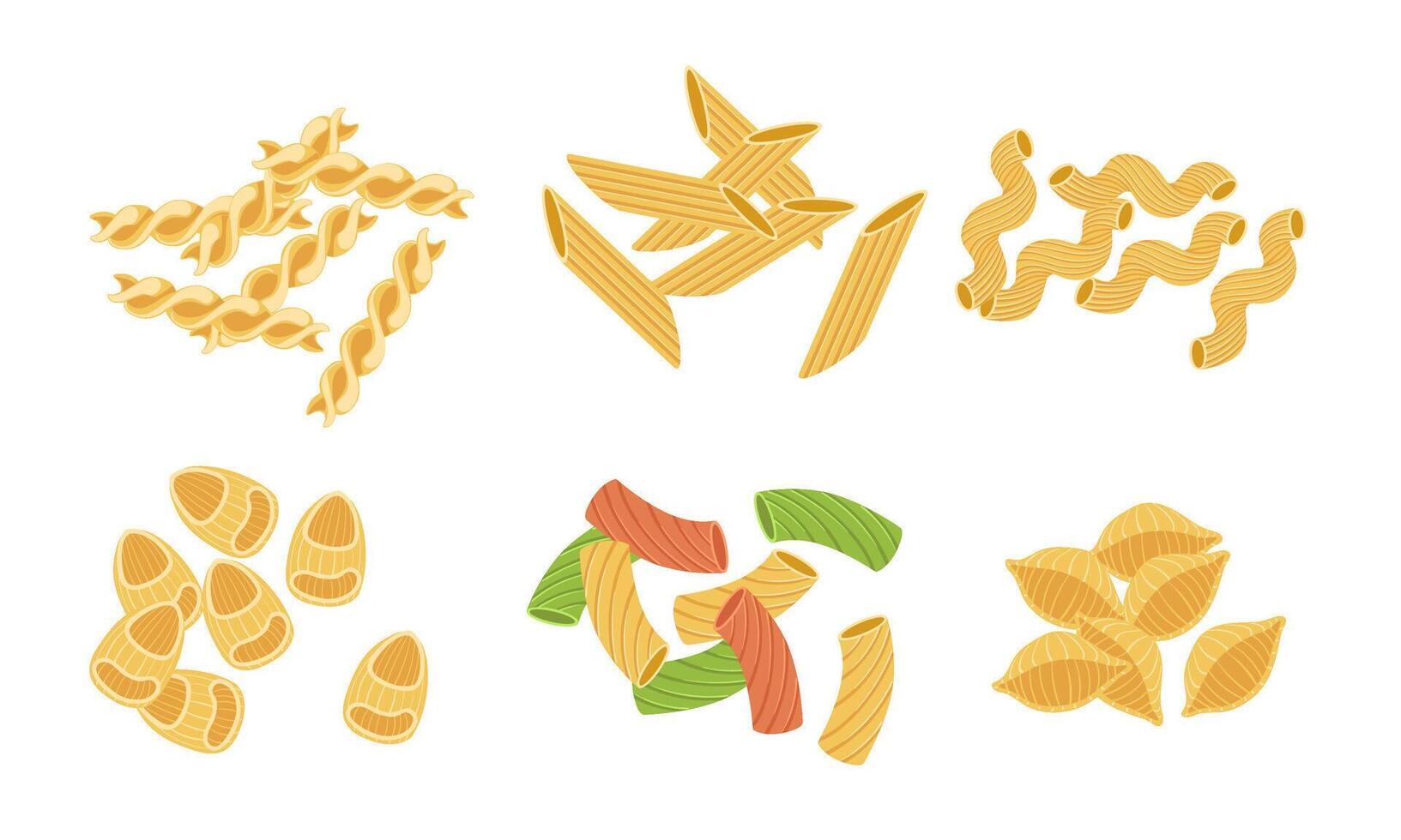 Pasta Various Types Set, Italian Traditional Food Illustration vector